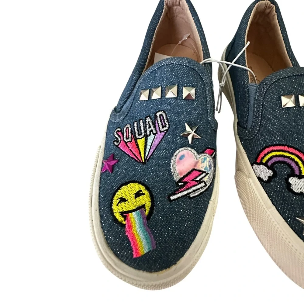 The Children's Place Slip On Sneakers Patches Studded Blue Denim Size 13‎
